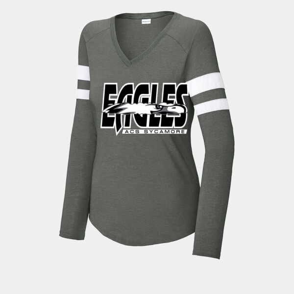  Ladies ACS Sycamore Stripe Long Sleeve V-Neck Thumbnail